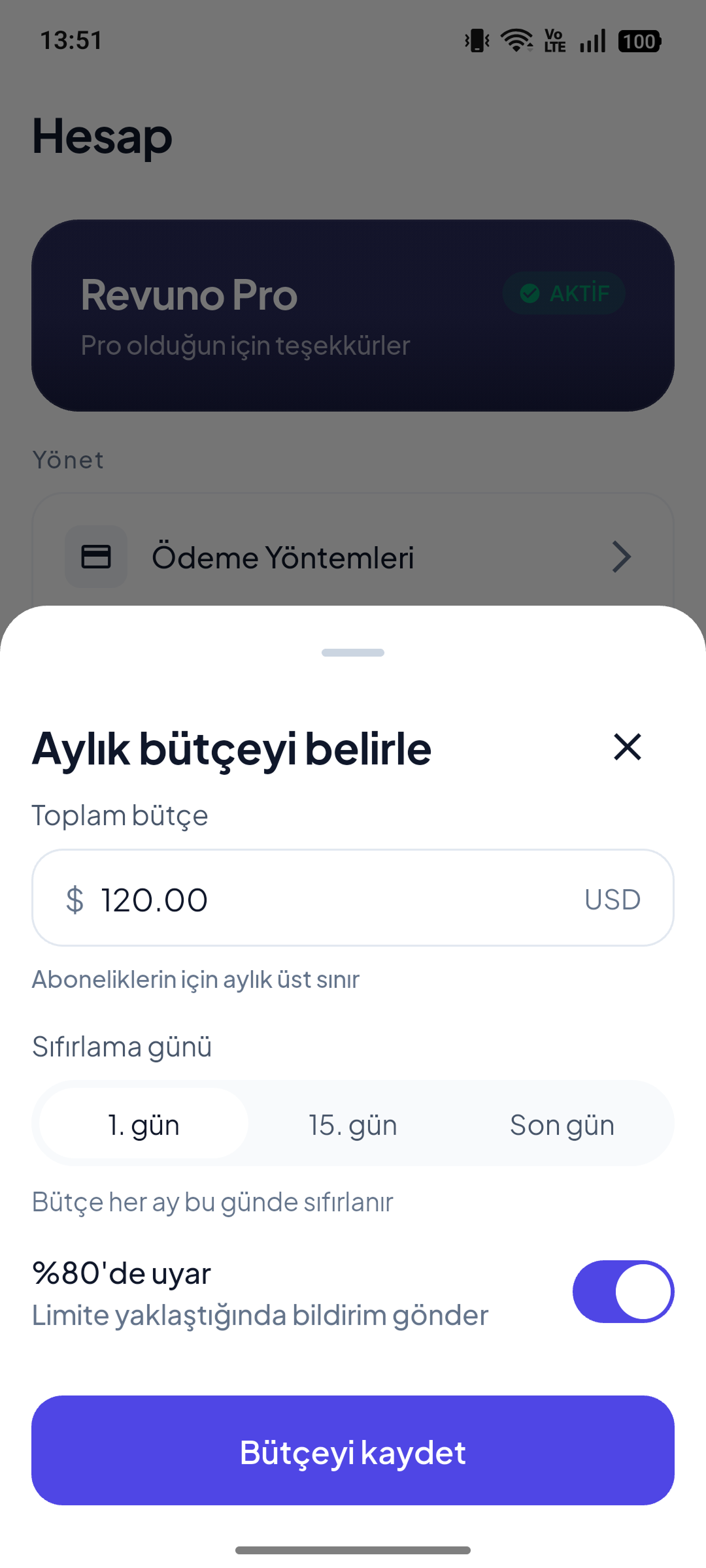 Aylık bütçe belirle