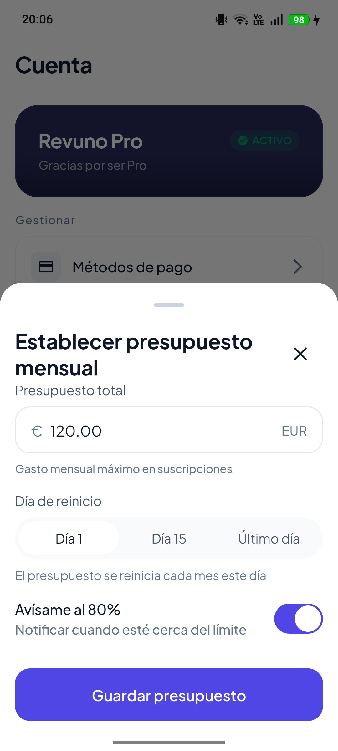 No te pases del presupuesto
