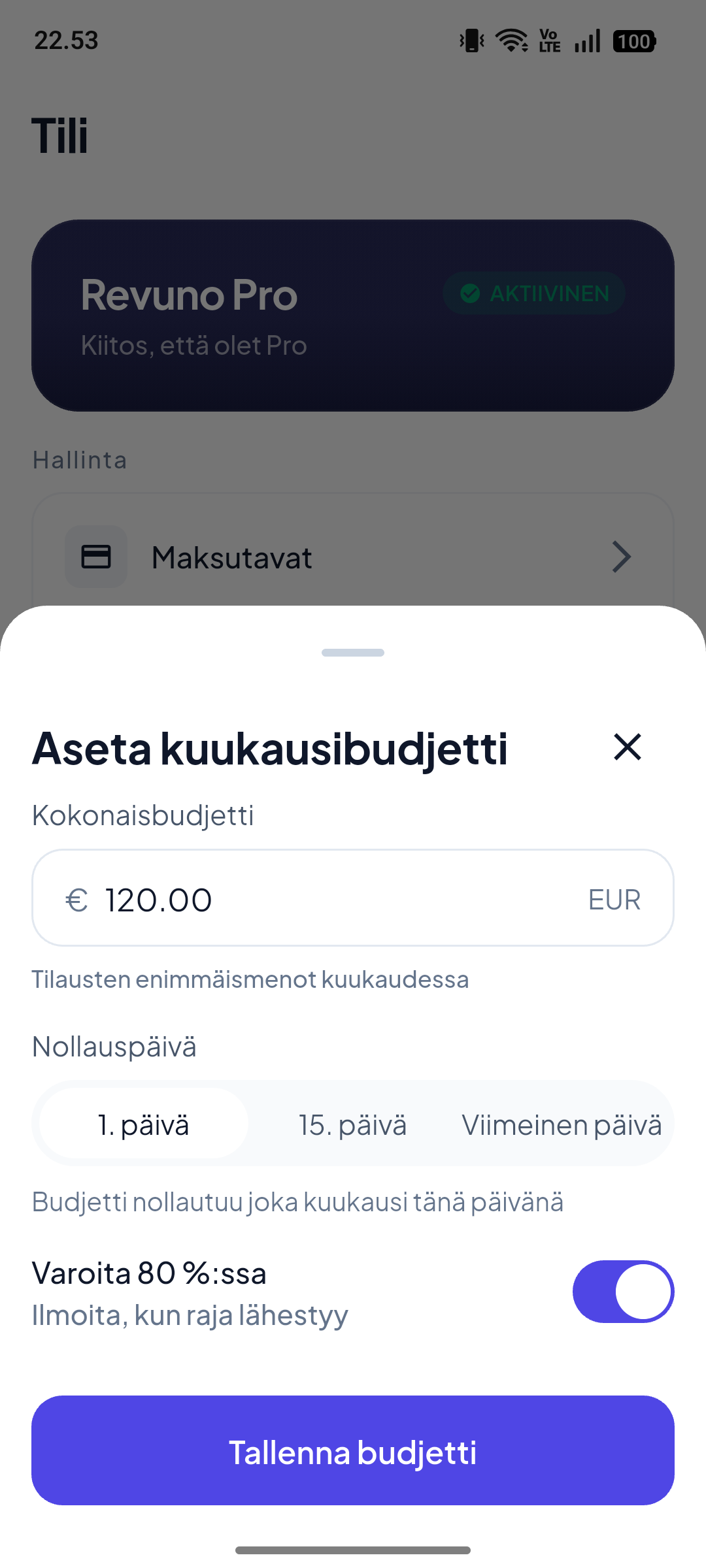 Pysy budjetissa