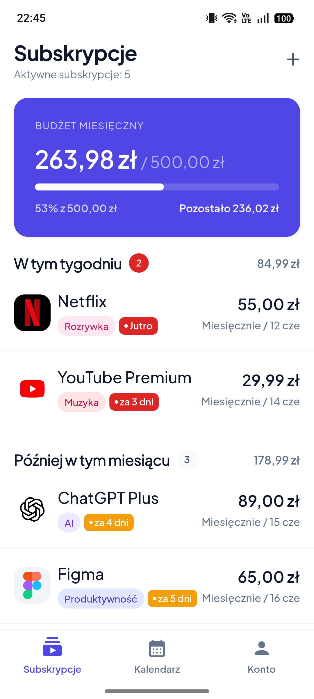 Revuno — Zarządzaj subskrypcjami. Kontroluj budżet.